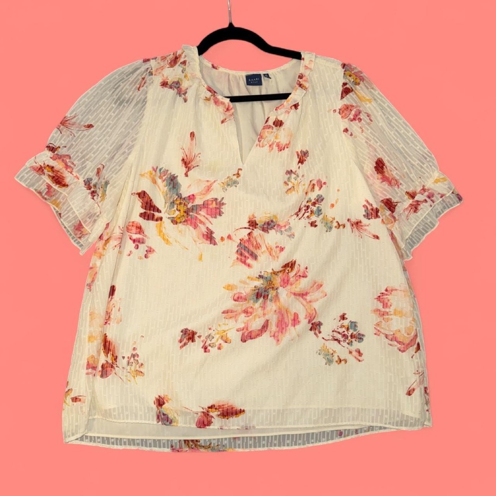 Kaari Blue Floral Textured Blouse Women's XL